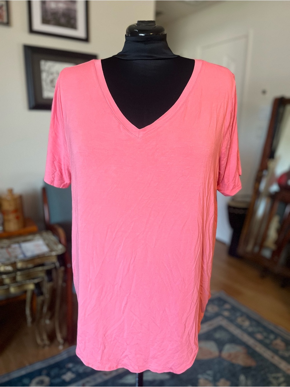 Zenana Outfitters Coral Pink V-Neck Short Sleeve Tee